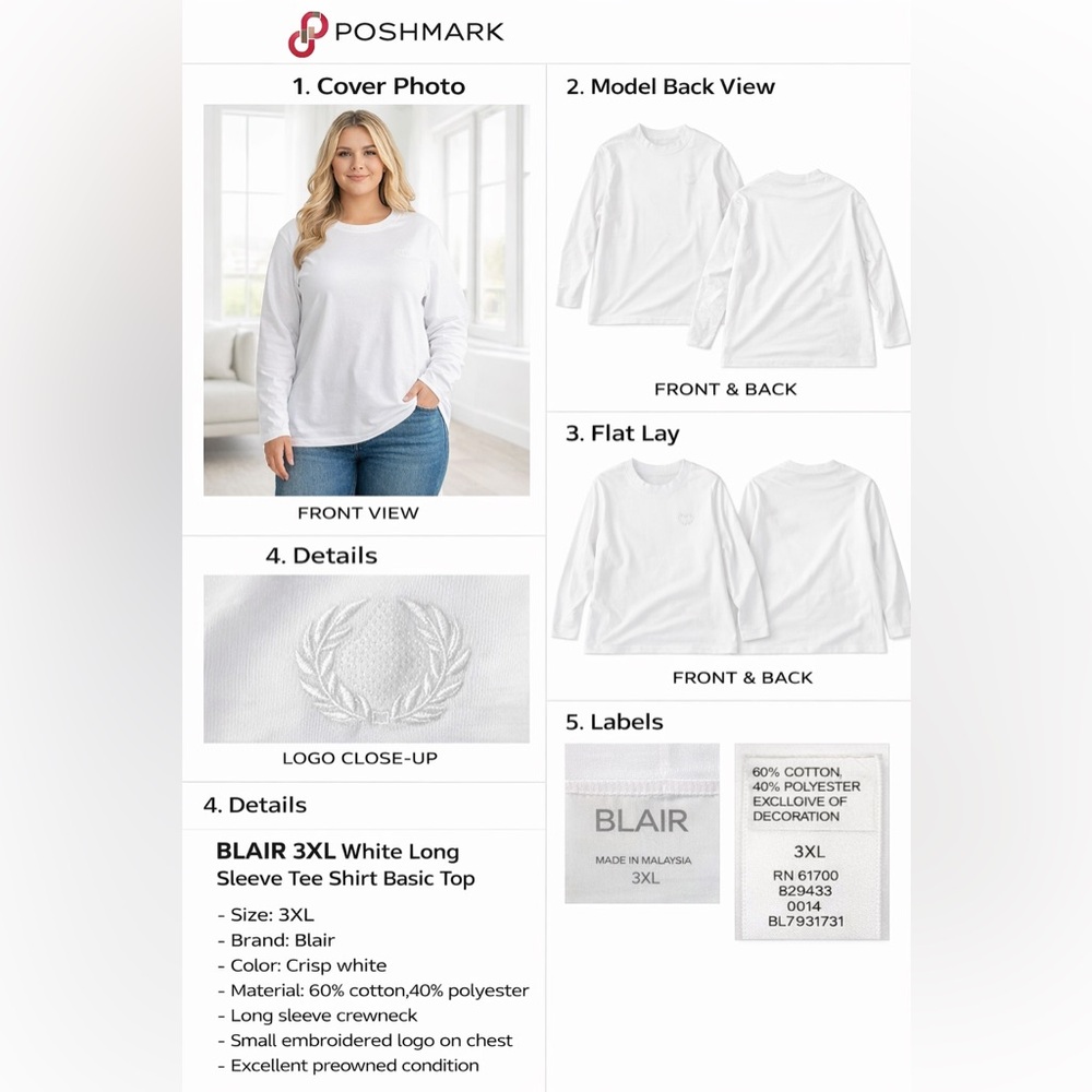 Blair White Long Sleeve Crewneck Tee - 3XL